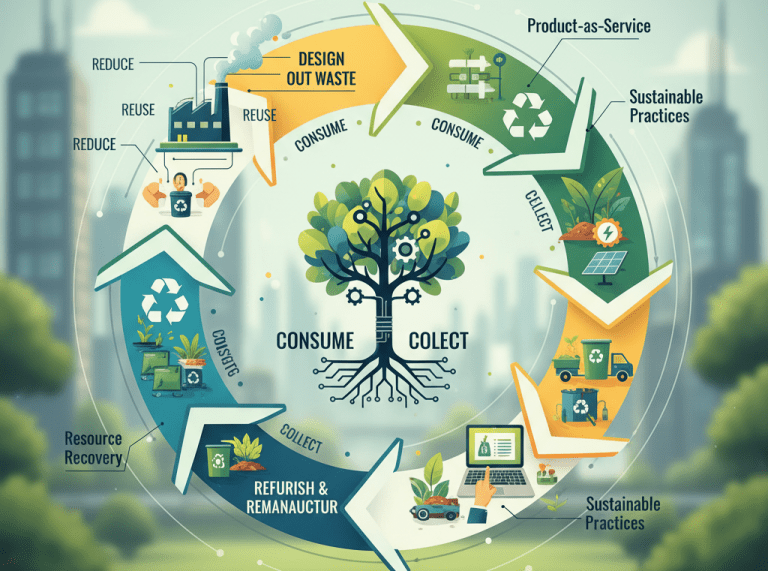 an infographic explaining the key circular economy business models for sustainable practices.